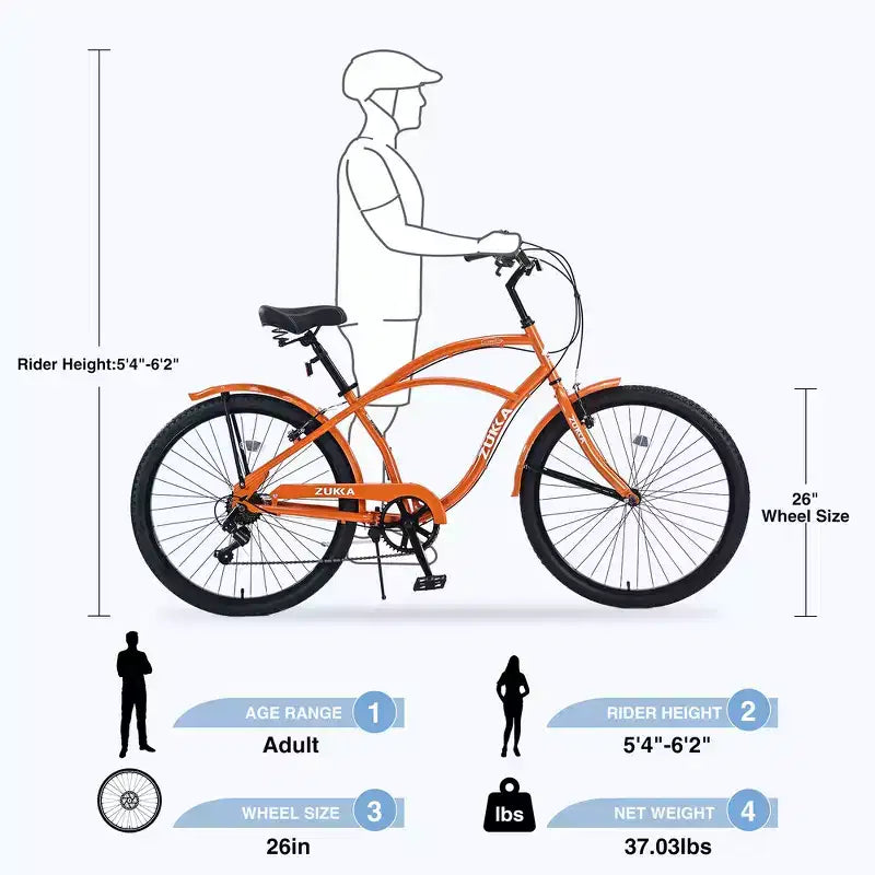 Vélos d'extérieur Whisen 26 pour adultes avec cadre en acier à enjambement bas, 7 vitesses, freins avant et arrière en V