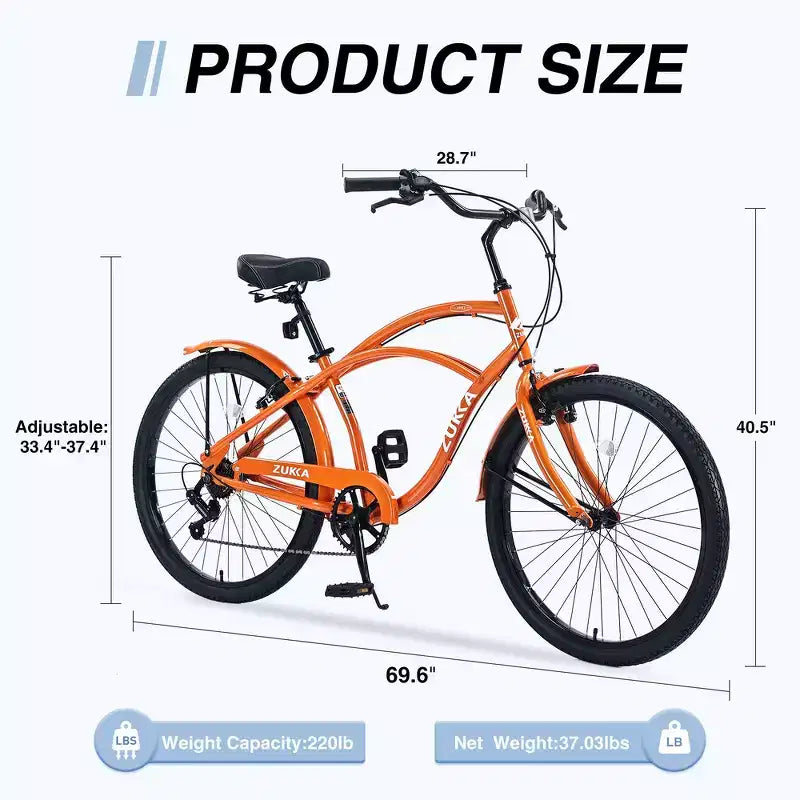 Vélos d'extérieur Whisen 26 pour adultes avec cadre en acier à enjambement bas, 7 vitesses, freins avant et arrière en V