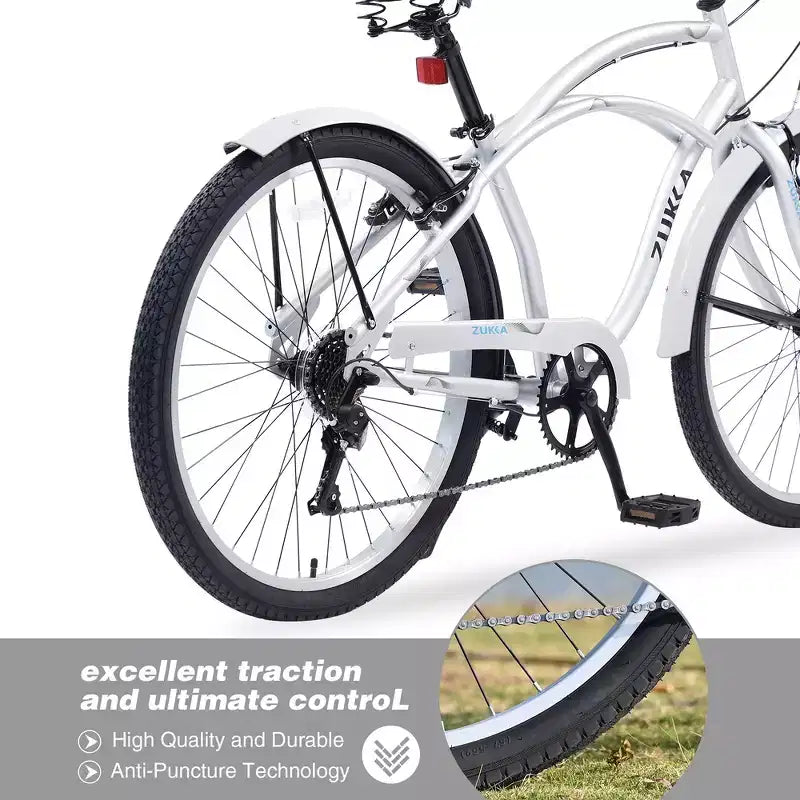 Vélos d'extérieur Whisen 26 pour adultes avec cadre en acier à enjambement bas, 7 vitesses, freins avant et arrière en V