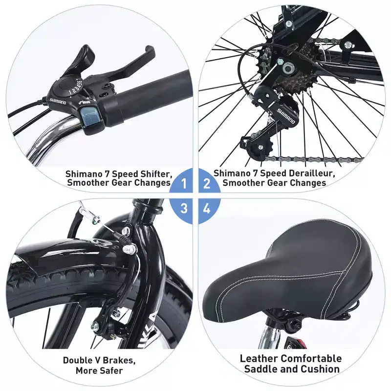 Vélos d'extérieur Whisen 26 pour adultes avec cadre en acier à enjambement bas, 7 vitesses, freins avant et arrière en V