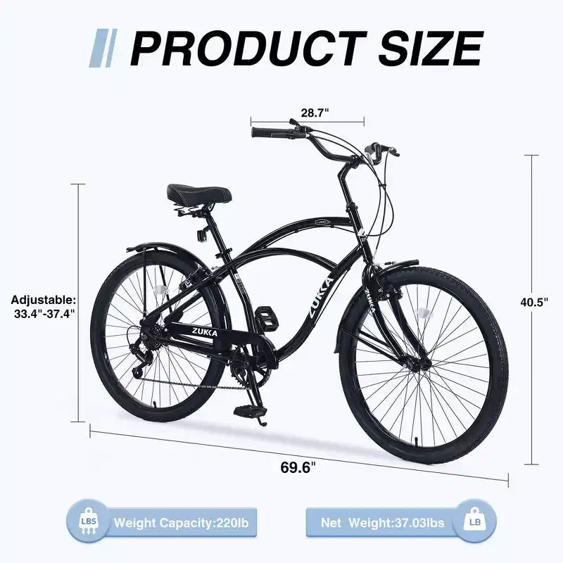 Vélos d'extérieur Whisen 26 pour adultes avec cadre en acier à enjambement bas, 7 vitesses, freins avant et arrière en V