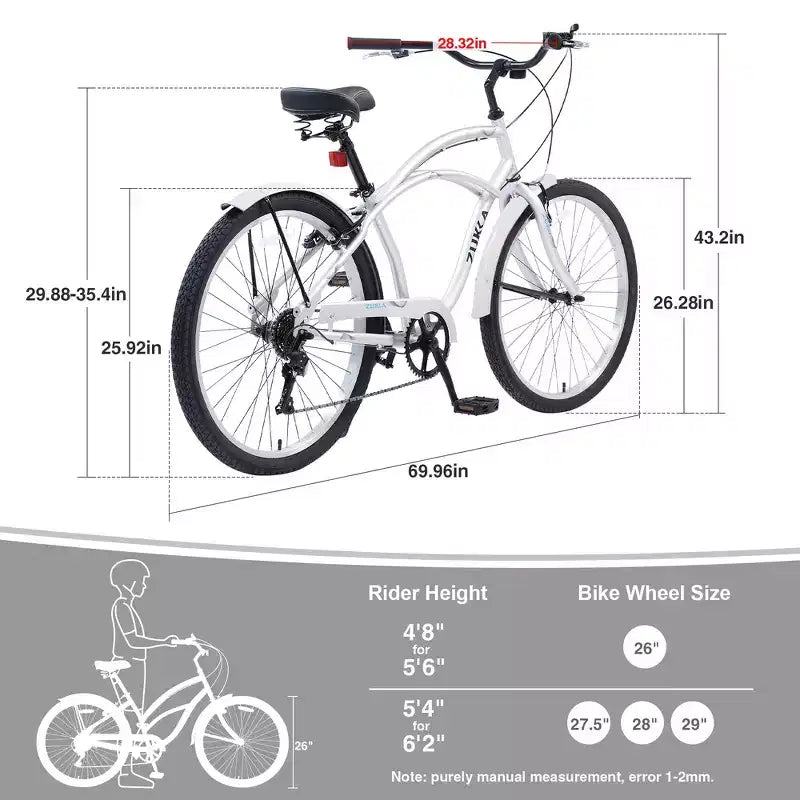 Vélos d'extérieur Whisen 26 pour adultes avec cadre en acier à enjambement bas, 7 vitesses, freins avant et arrière en V