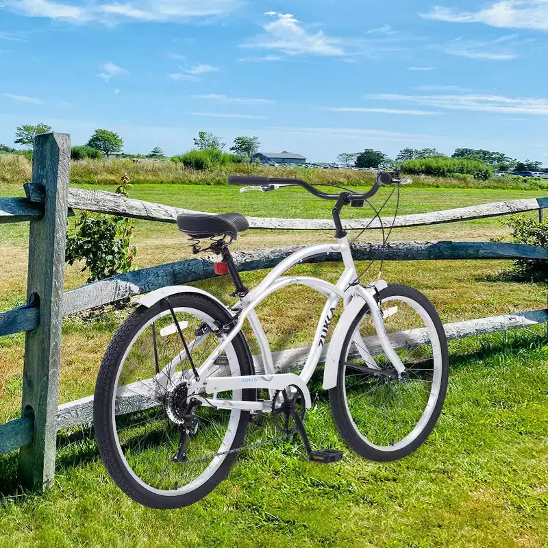 Vélos d'extérieur Whisen 26 pour adultes avec cadre en acier à enjambement bas, 7 vitesses, freins avant et arrière en V