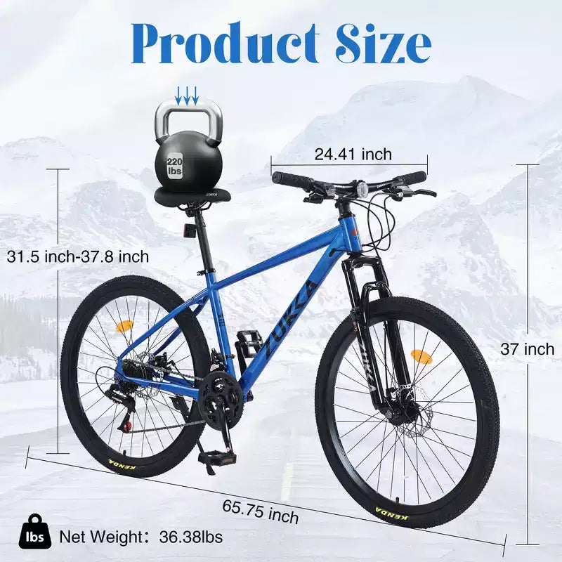 Whisen 26 Suspension Mountain Bike with 8-Speed Rear Derailleur, Fork KENDA Tires, Double Disc Brakes