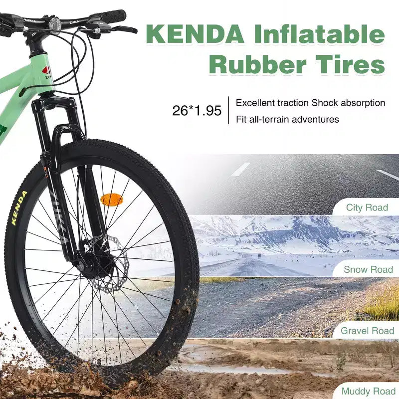 Whisen 26 Suspension Mountain Bike with 8-Speed Rear Derailleur, Fork KENDA Tires, Double Disc Brakes