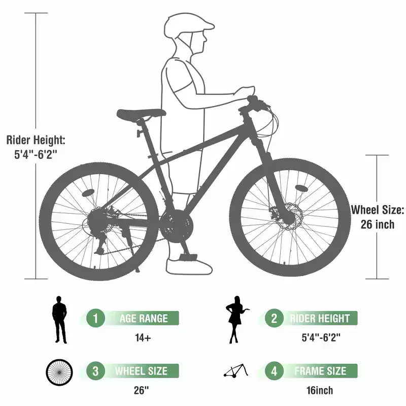 Whisen 26 Suspension Mountain Bike with 8-Speed Rear Derailleur, Fork KENDA Tires, Double Disc Brakes