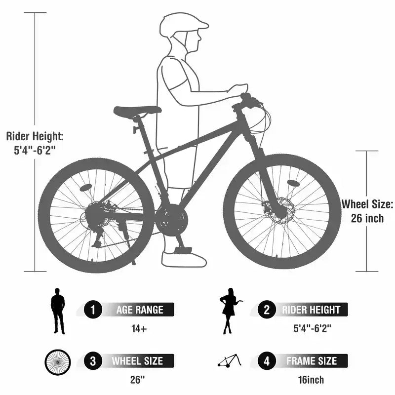 Whisen 26 Suspension Mountain Bike with 8-Speed Rear Derailleur, Fork KENDA Tires, Double Disc Brakes