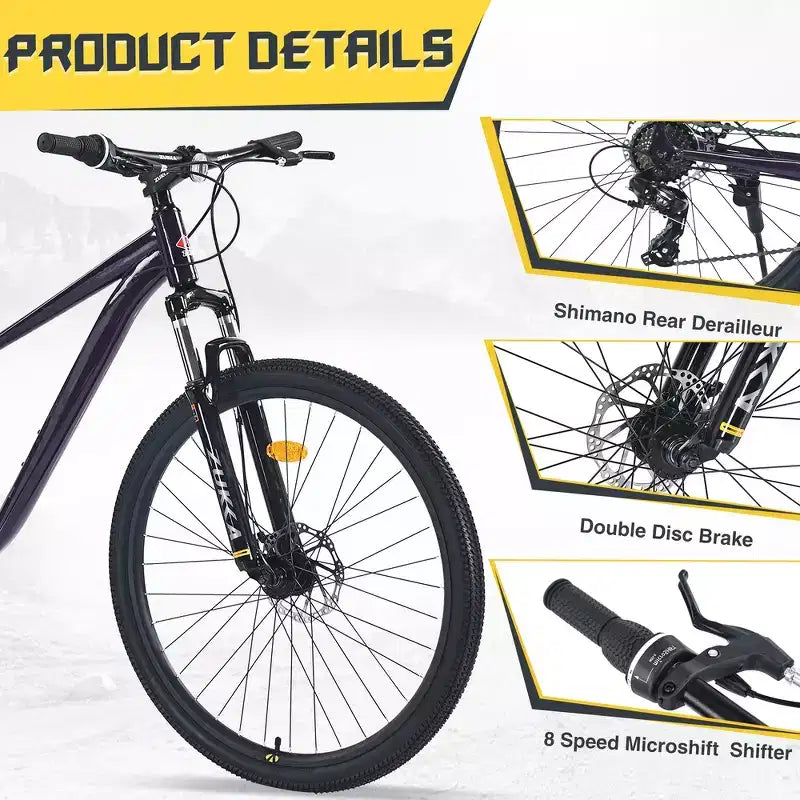 Whisen 27.5 Mountain Bike with 8 Speed Rear Derailleur, Front Suspension, Steel Frame