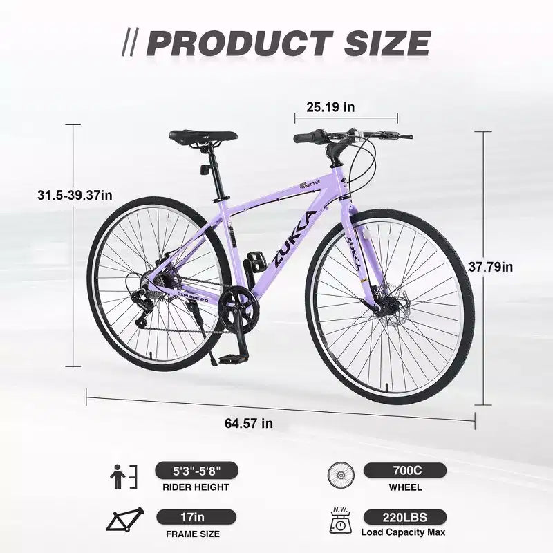 Whisen 28 Road Bike, Hybrid City Bicycle with Shimano 7 Speed Aluminum Alloy Frame Double Disc Brakes