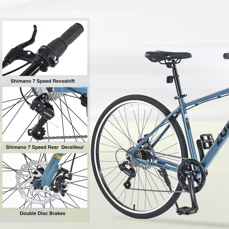 Whisen 28 Road Bike, Hybrid City Bicycle with Shimano 7 Speed Aluminum Alloy Frame Double Disc Brakes
