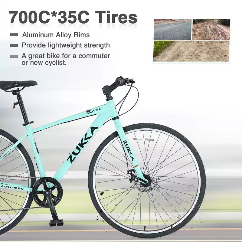 Whisen 28 Road Bike, Hybrid City Bicycle with Shimano 7 Speed Aluminum Alloy Frame Double Disc Brakes