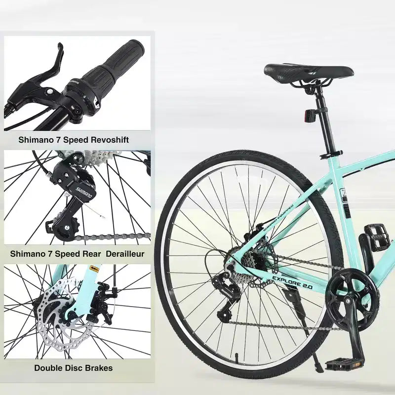 Whisen 28 Road Bike, Hybrid City Bicycle with Shimano 7 Speed Aluminum Alloy Frame Double Disc Brakes