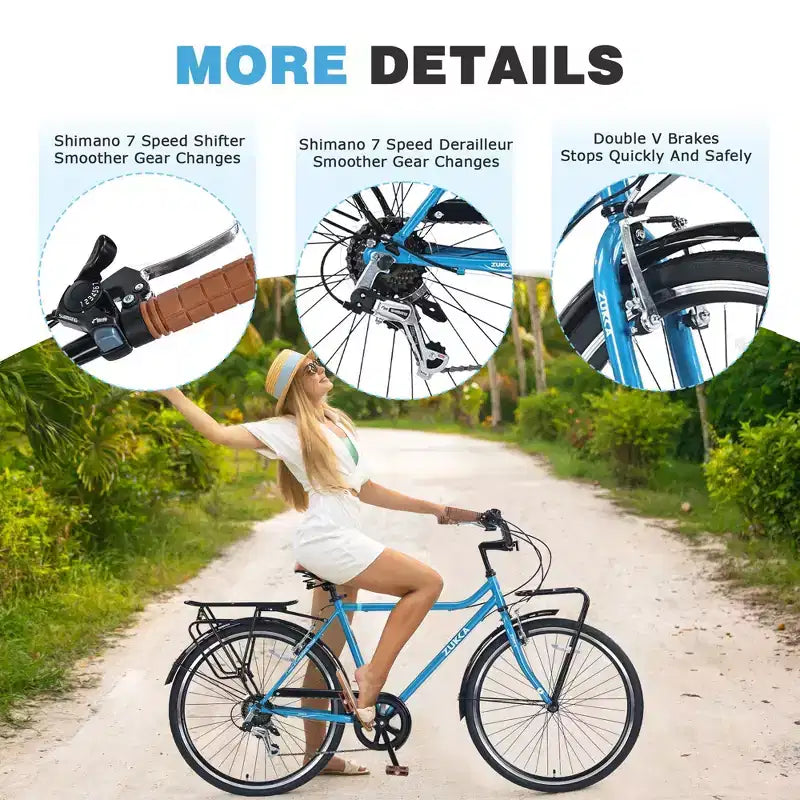 Okak Vélo de croisière vintage 26 pouces avec béquille métallique, vélo de ville pour adulte avec cadre métallique et protège-chaîne, vélo pour les trajets quotidiens, les voyages