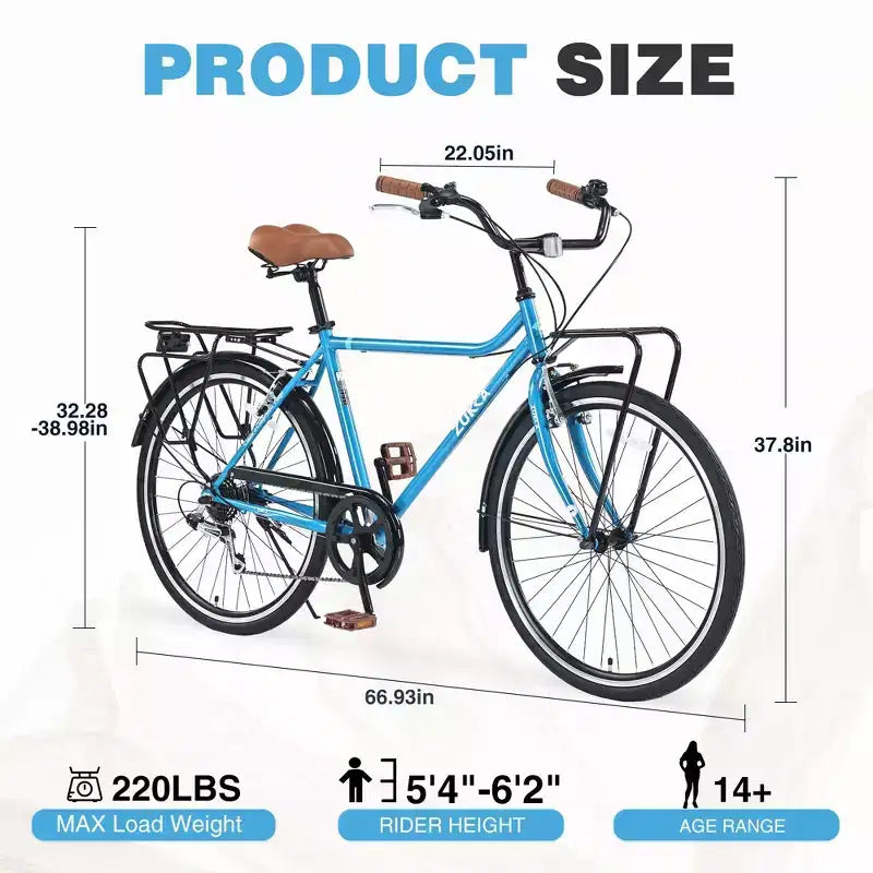 Okak Vélo de croisière vintage 26 pouces avec béquille métallique, vélo de ville pour adulte avec cadre métallique et protège-chaîne, vélo pour les trajets quotidiens, les voyages
