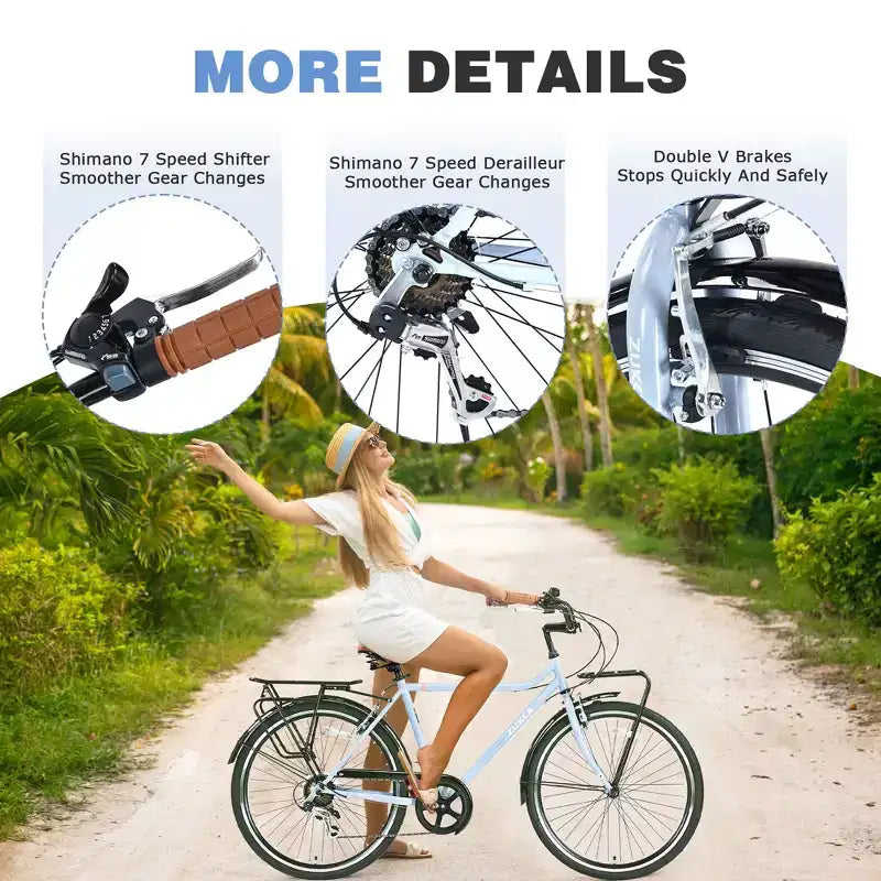 Okak Vélo de croisière vintage 26 pouces avec béquille métallique, vélo de ville pour adulte avec cadre métallique et protège-chaîne, vélo pour les trajets quotidiens, les voyages