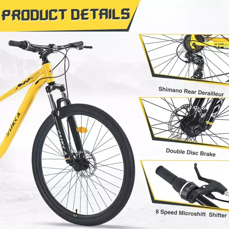 VTT Okak 27,5" 8 vitesses avec suspension avant, Vélo de saleté pour enfants avec double freins à disque, Vélo à cadre en acier pour enfants et adultes
