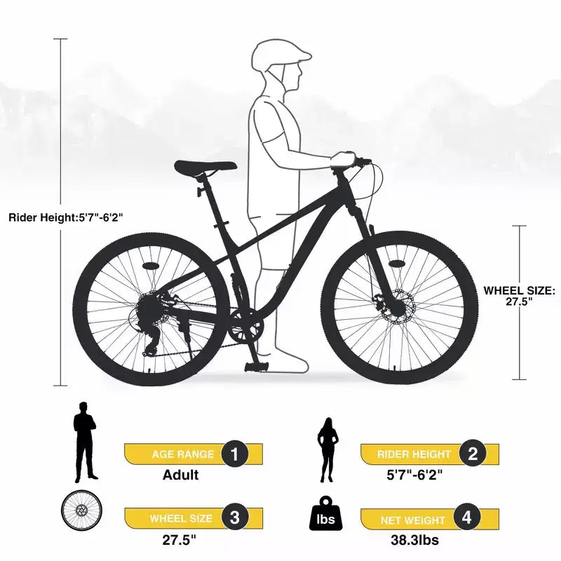 VTT Okak 27,5" 8 vitesses avec suspension avant, Vélo de saleté pour enfants avec double freins à disque, Vélo à cadre en acier pour enfants et adultes