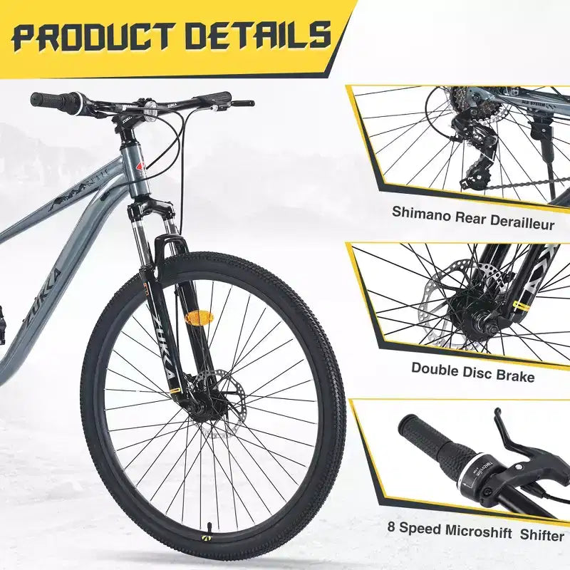 VTT Okak 27,5" 8 vitesses avec suspension avant, Vélo de saleté pour enfants avec double freins à disque, Vélo à cadre en acier pour enfants et adultes