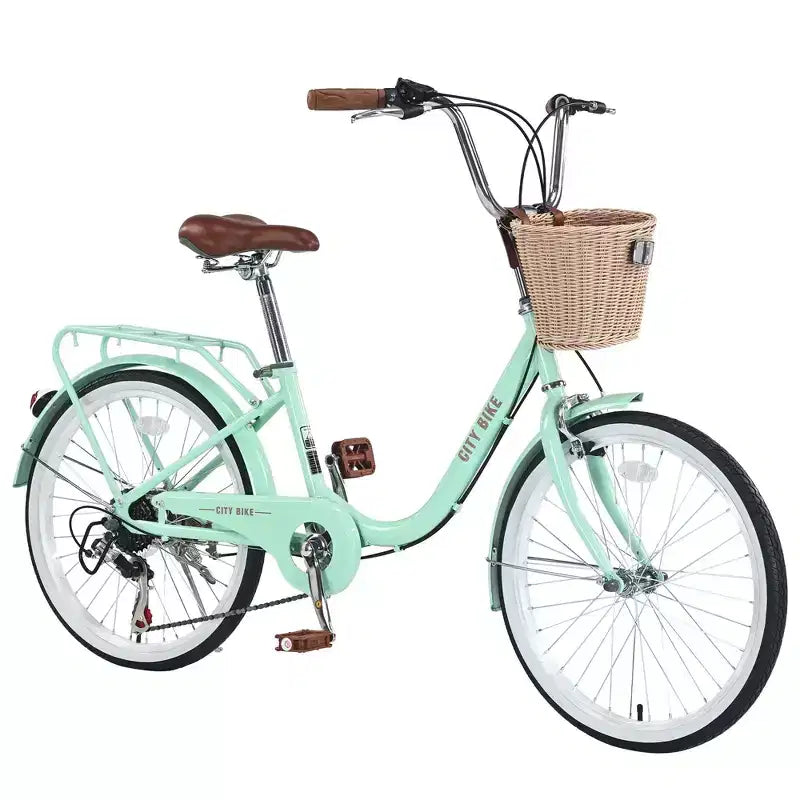 Okak 22IN Cruiser Bikes with Front Basket, Girls Bike with Steel Frame, V-Shape Brake and Comfort Saddles, Adult Bike for Girls and Women
