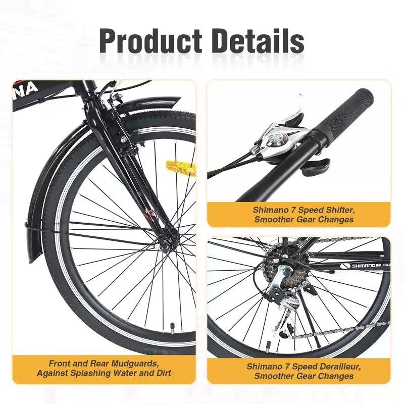 Okak 24IN Folding Bike with 7 Speed and Steel Frame, Cruiser Bikes with Rear Shelf and Mudguard, Adult Bike for Traval and Commuting