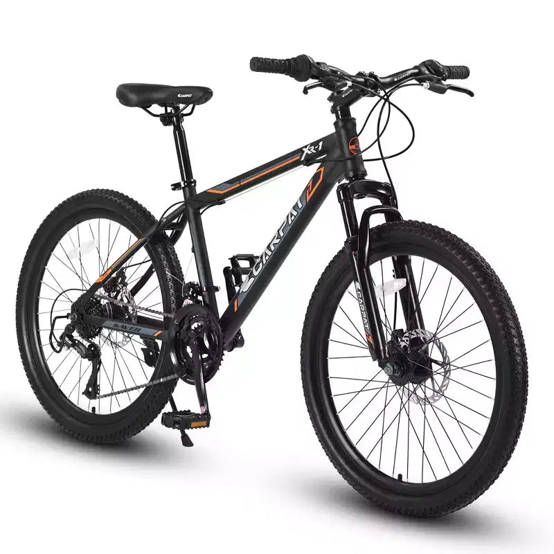 Okak 24IN Mountain Bike with Steel Frame, Kids Bike with Shimano 21 Speed, Daul Disc Brakes and Front Suspension, Bicycle for Teens