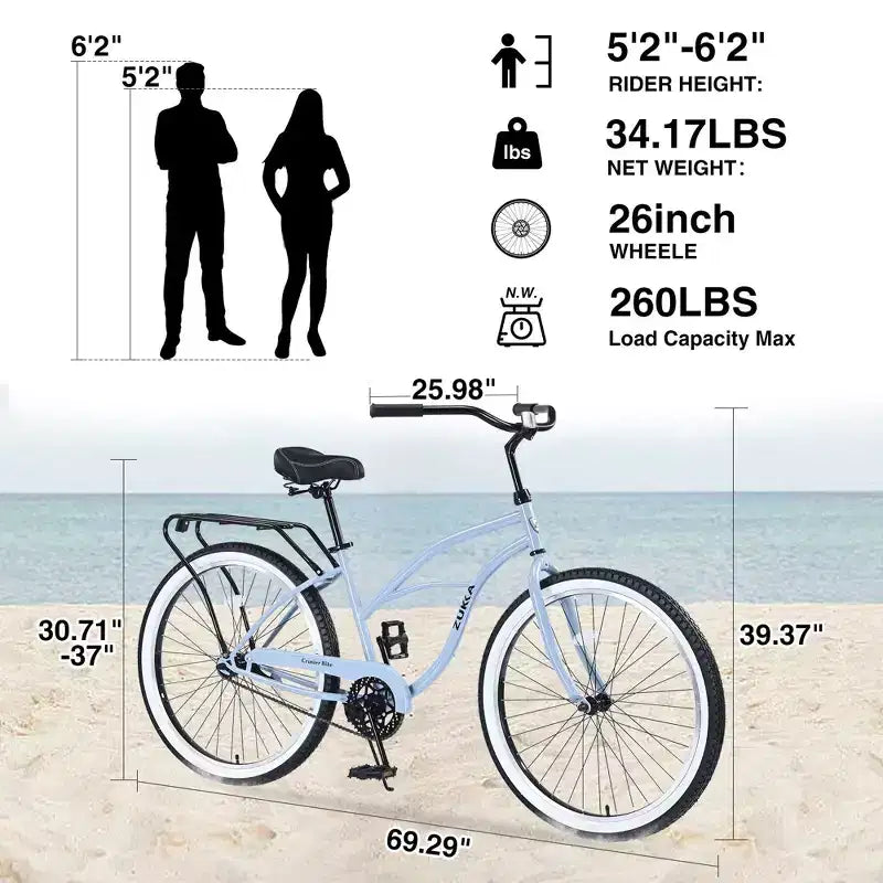 Okak 26IN Single Speed Cruiser Bikes with Steel Frame, Adult Bike with Wide Wheels and Rear Coaster Brakes, Bicycle for Mens and Women