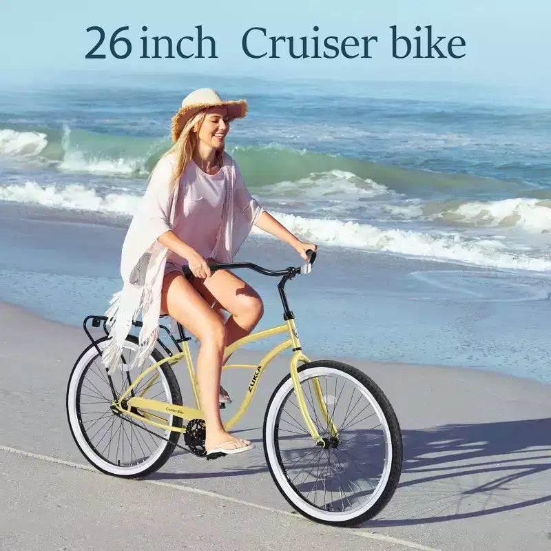 Okak 26IN Single Speed Cruiser Bikes with Steel Frame, Adult Bike with Wide Wheels and Rear Coaster Brakes, Bicycle for Mens and Women
