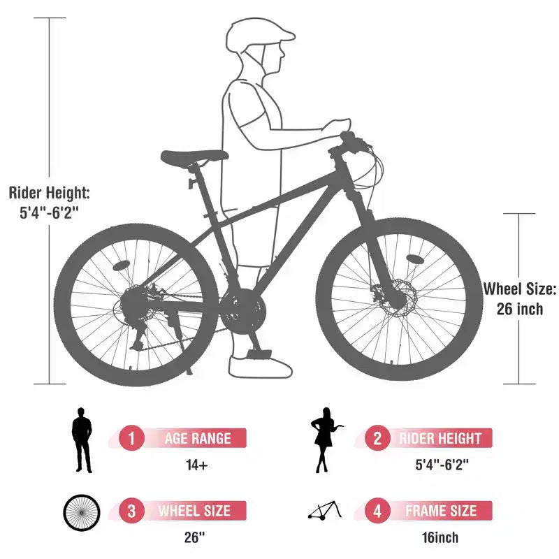 Okak 26IN Adult Bike with 24 Speed and Suspension Fork, Mountain Bike with KENDA Tires and Disk Brake, Fat Tire Bike for Men and Women