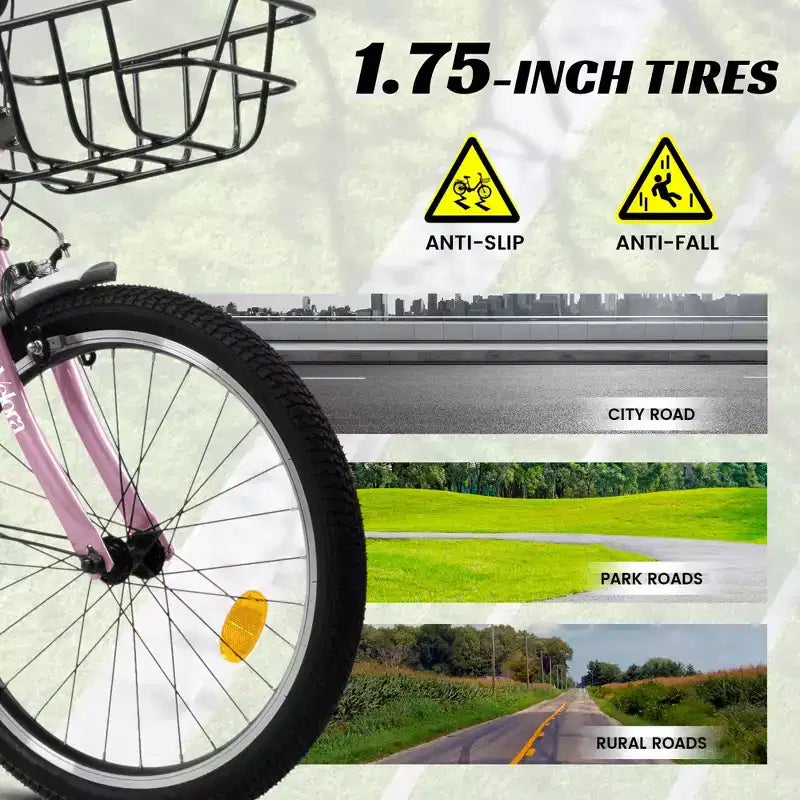 Vélo Okak 20 pouces pour enfant avec cadre en acier léger, vélos cruiser pour enfants avec frein à rétropédalage et frein en V, mini-vélo avec protège-chaîne et porte-bagages arrière