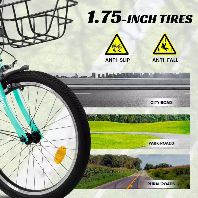 Vélo Okak 20 pouces pour enfant avec cadre en acier léger, vélos cruiser pour enfants avec frein à rétropédalage et frein en V, mini-vélo avec protège-chaîne et porte-bagages arrière