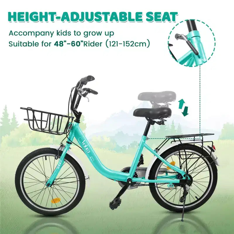Vélo Okak 20 pouces pour enfant avec cadre en acier léger, vélos cruiser pour enfants avec frein à rétropédalage et frein en V, mini-vélo avec protège-chaîne et porte-bagages arrière