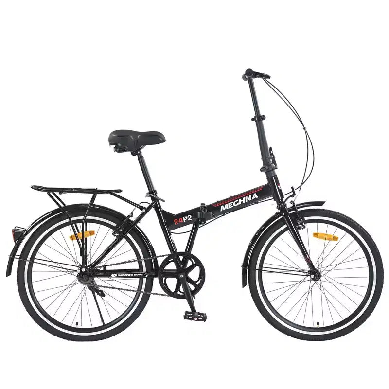 Okak 24IN Folding Bike with Fenders and Dual V-Brake, City Commuter Bicycle with Steel Frame and Shelf, Cruiser Bikes for Men and Women