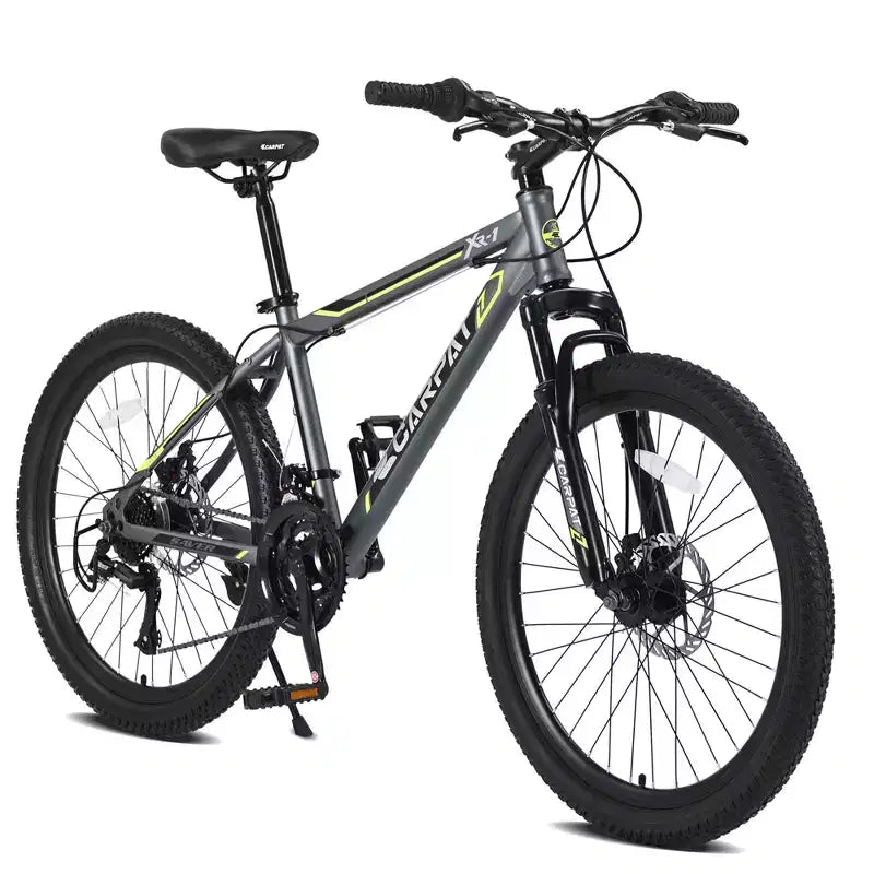 Okak 24IN Mountain Bike with Daul Disc Brakes and Front Suspension, Kids Bike with 21 Speed and Steel Frame, Bicycle for Boys, Girls