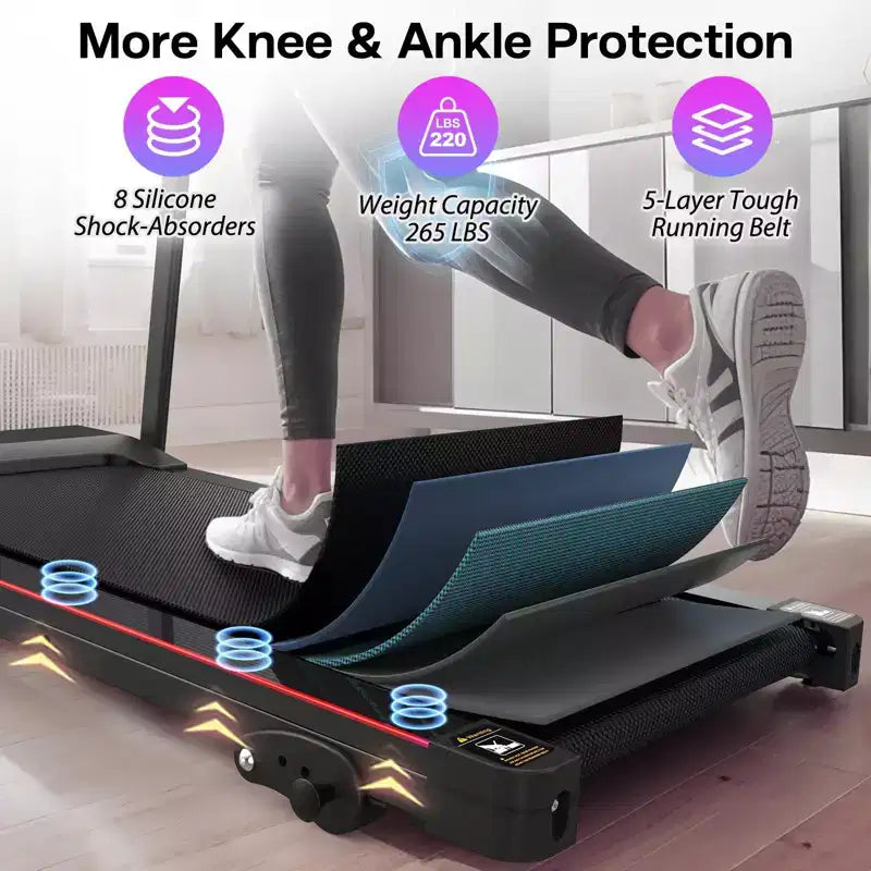 2.5HP Foldable Electric Treadmill with Incline, 12KM/H Speed, Heart Rate Sensor, Bluetooth Music, Cup Holder for Home Gym Fitness