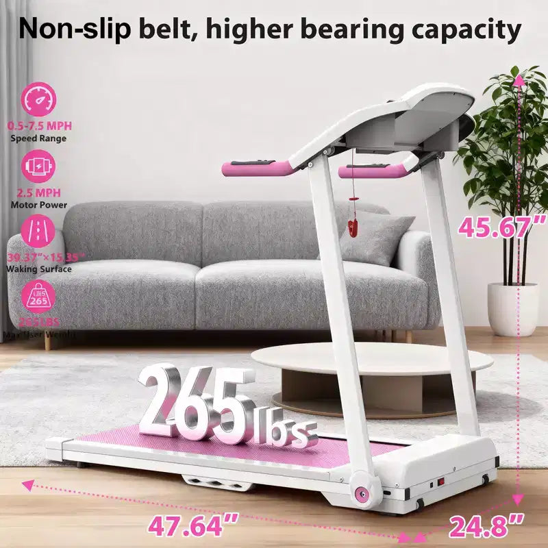 Foldable Treadmill 2.5HP Electric Folding Treadmill Running Walking Machine for Home Gym, Max 265 LBS Weight Capacity