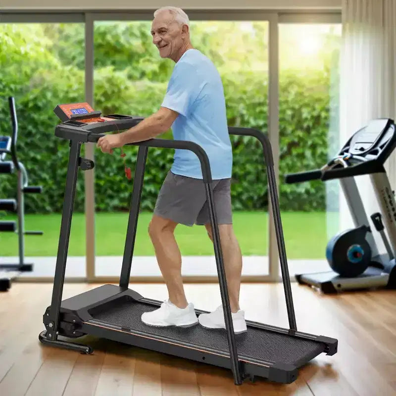 Foldable Walking Treadmill for Seniors with Extended Handrails, APP Control Option, Portable Design, 300LBS Weight Capacity