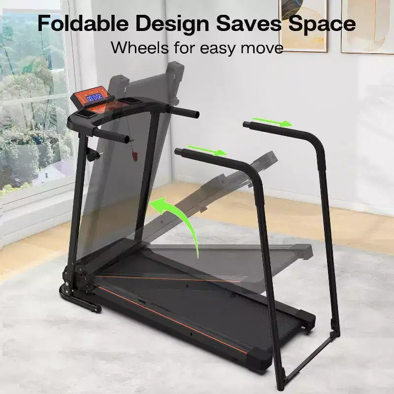 Foldable Walking Treadmill for Seniors with Extended Handrails, APP Control Option, Portable Design, 300LBS Weight Capacity
