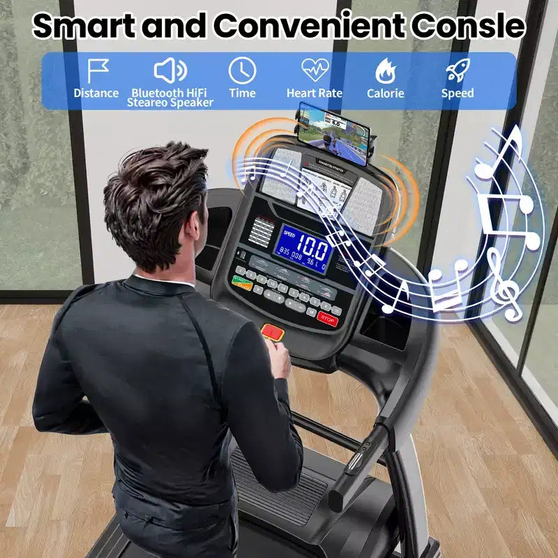 5HP Foldable Treadmill for Home w/ 15% Auto Incline, 400lbs Capacity, 10MPH Portable Treadmill, 64+7 Programs, Personalized Workout with APP