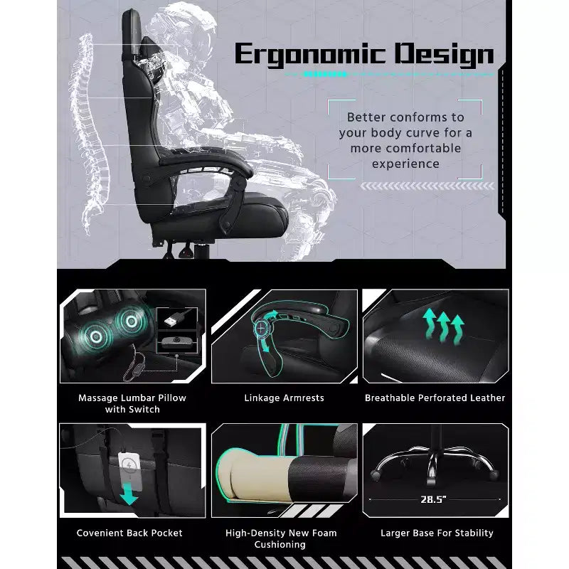 Yaheetech PU Leather Ergonomic Gaming Chair Executive Computer Chair with Padded Armrests