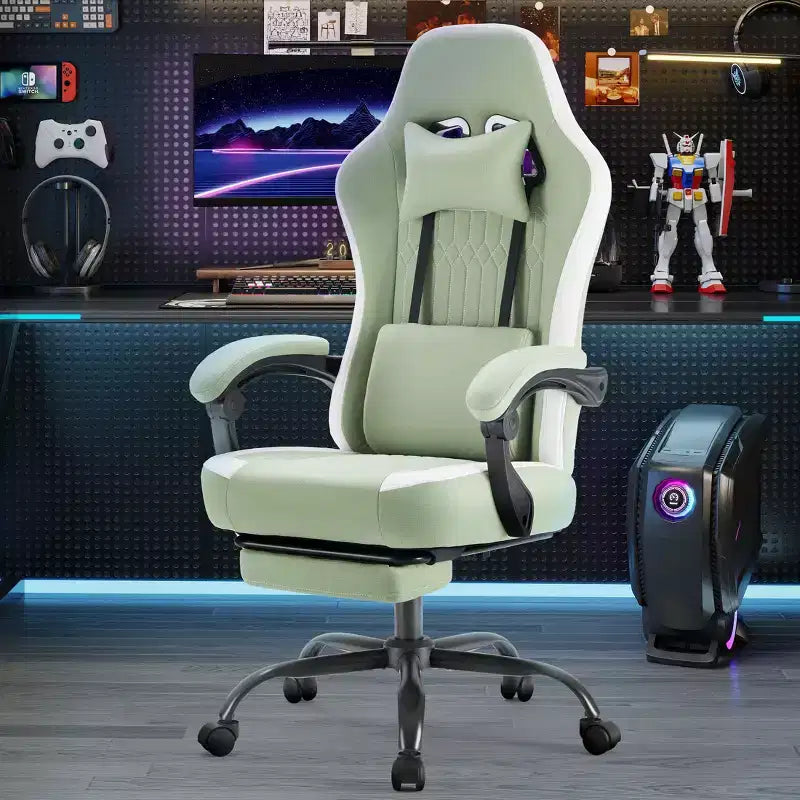 Bestier Gaming Chair with Lumbar Support, Office Chair with Adjustable Height, Armrests and Headrests, 360 Rotating Wheels