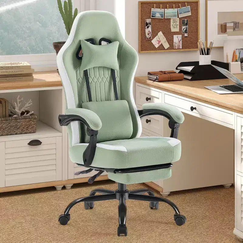 Bestier Gaming Chair with Lumbar Support, Office Chair with Adjustable Height, Armrests and Headrests, 360 Rotating Wheels