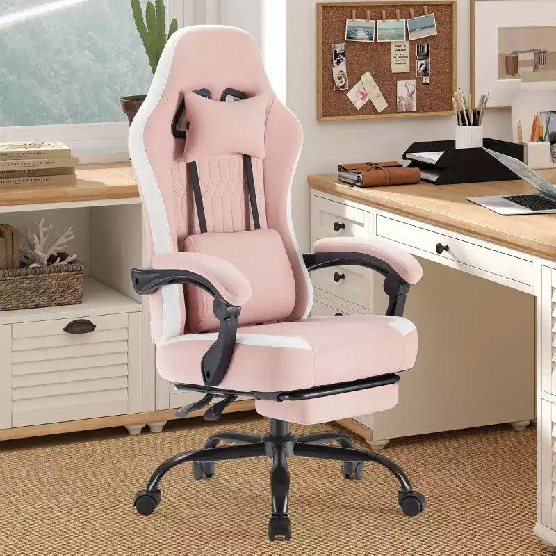 Bestier Gaming Chair with Lumbar Support, Office Chair with Adjustable Height, Armrests and Headrests, 360 Rotating Wheels