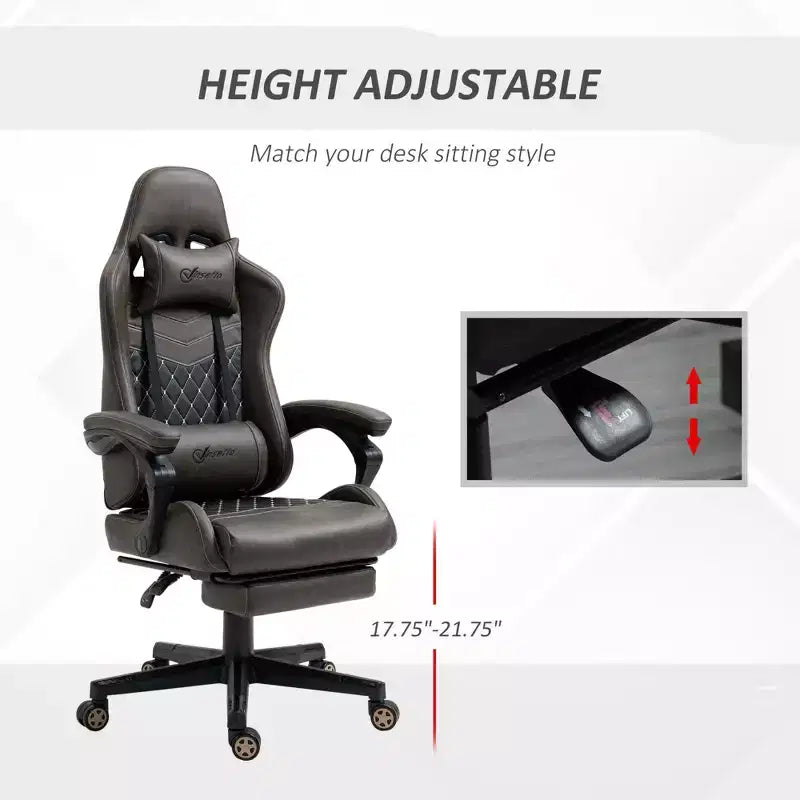 Chaise de Bureau et Gaming Fauteuil Gamer en Cuir PU Diamant, Dossier Haut, Fauteuil Inclinable Pivotant avec Repose-Pieds, Support Lombaire, Hauteur Réglable