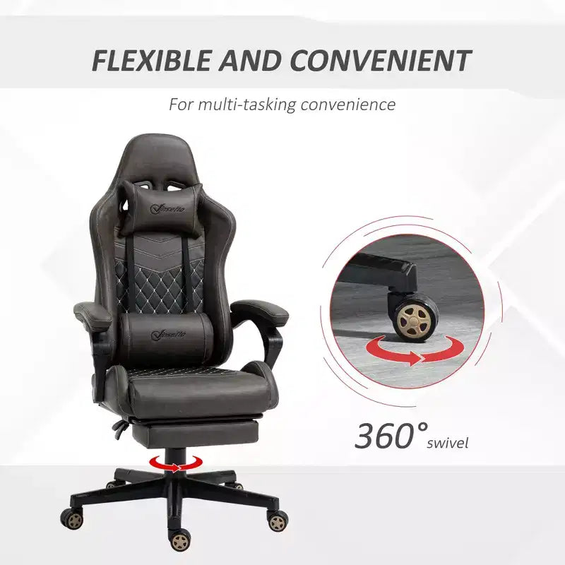 Chaise de Bureau et Gaming Fauteuil Gamer en Cuir PU Diamant, Dossier Haut, Fauteuil Inclinable Pivotant avec Repose-Pieds, Support Lombaire, Hauteur Réglable