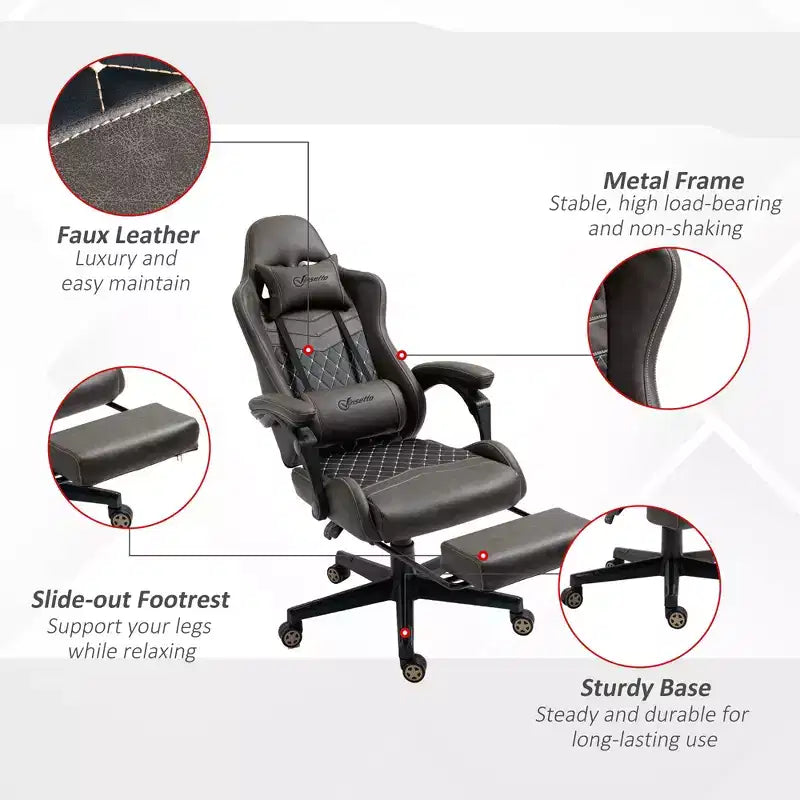 Chaise de Bureau et Gaming Fauteuil Gamer en Cuir PU Diamant, Dossier Haut, Fauteuil Inclinable Pivotant avec Repose-Pieds, Support Lombaire, Hauteur Réglable