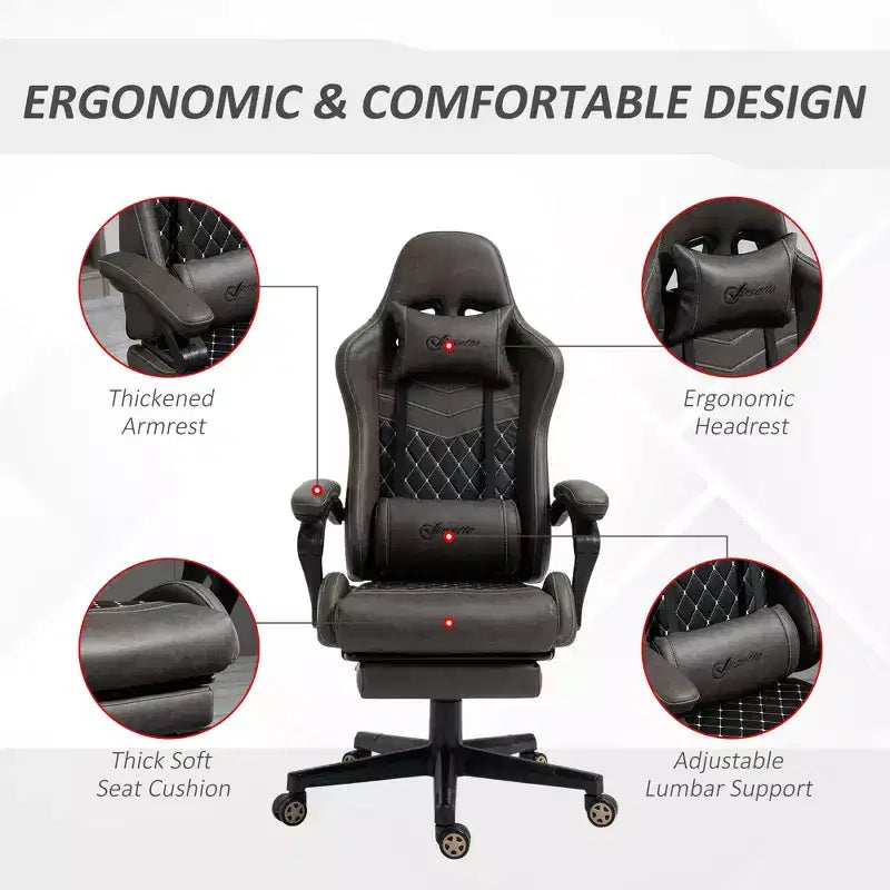 Chaise de Bureau et Gaming Fauteuil Gamer en Cuir PU Diamant, Dossier Haut, Fauteuil Inclinable Pivotant avec Repose-Pieds, Support Lombaire, Hauteur Réglable