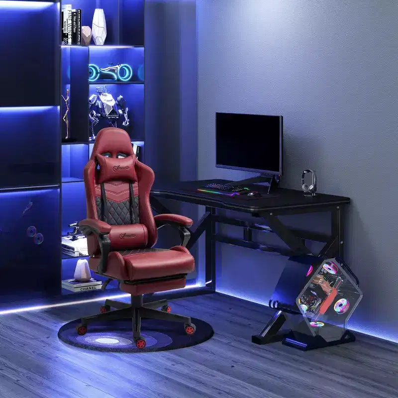 Chaise de Bureau et Gaming Fauteuil Gamer en Cuir PU Diamant, Dossier Haut, Fauteuil Inclinable Pivotant avec Repose-Pieds, Support Lombaire, Hauteur Réglable