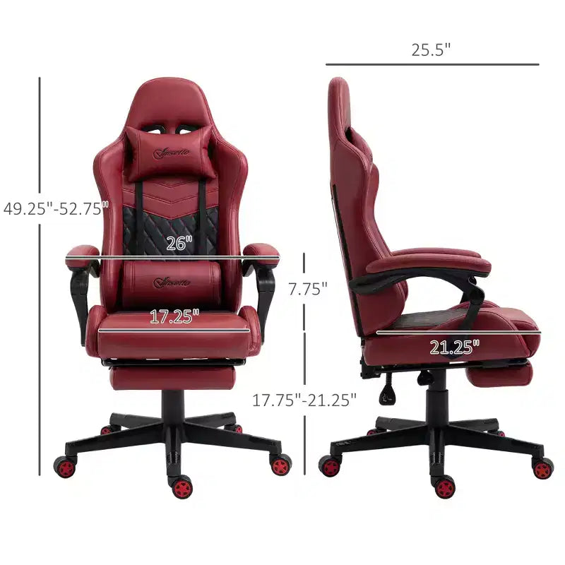 Chaise de Bureau et Gaming Fauteuil Gamer en Cuir PU Diamant, Dossier Haut, Fauteuil Inclinable Pivotant avec Repose-Pieds, Support Lombaire, Hauteur Réglable
