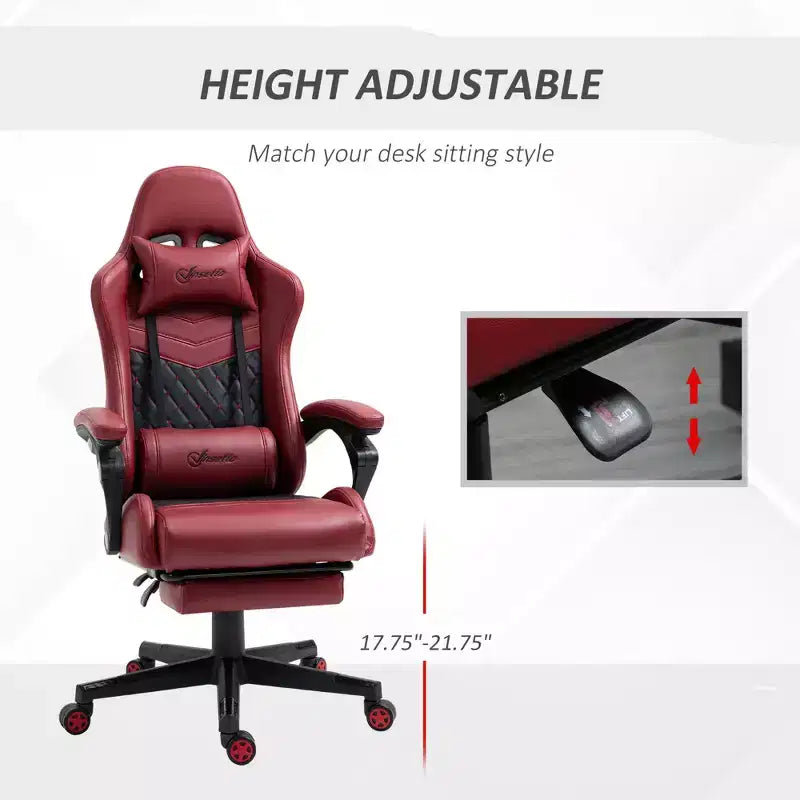 Chaise de Bureau et Gaming Fauteuil Gamer en Cuir PU Diamant, Dossier Haut, Fauteuil Inclinable Pivotant avec Repose-Pieds, Support Lombaire, Hauteur Réglable
