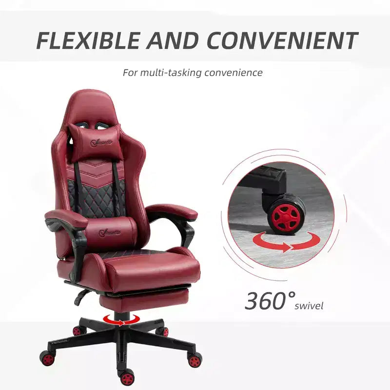 Chaise de Bureau et Gaming Fauteuil Gamer en Cuir PU Diamant, Dossier Haut, Fauteuil Inclinable Pivotant avec Repose-Pieds, Support Lombaire, Hauteur Réglable